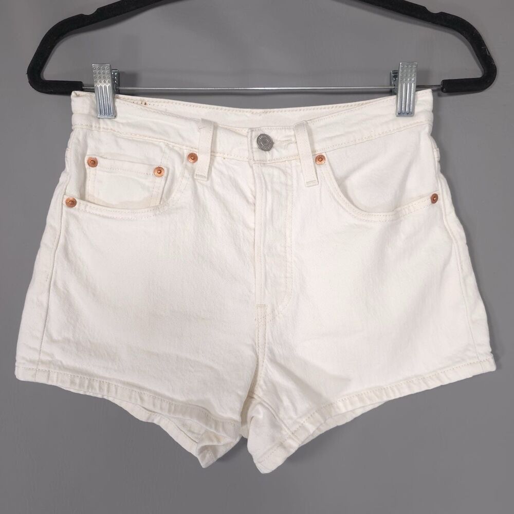 Levi's 501 Denim Shorts 26 High Rise Button Fly Cream Stretch Cotton 56327-0473